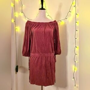Off-Shoulder Silk Dress in Rose Color